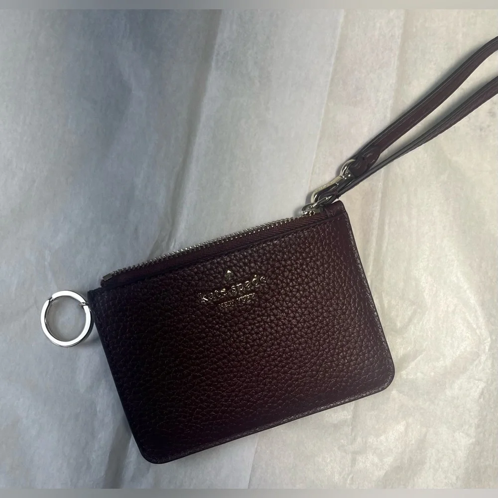 Kate Spade ♠️ Burgundy Wristlet Pouch Leather Wallet - Picture 3 of 9